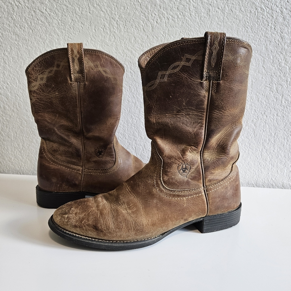 Ariat Heritage Roper Round Toe Western Brown Embroidered Boot Cowboy, Men's 11B